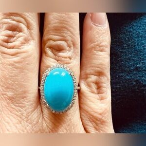 NEW Beautiful Sleeping Beauty Blue Turquoise & diamond Platinum Ring sizable